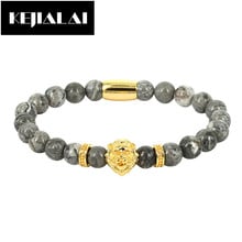 KEJIALAI Fashion Men Jewelry Lion Head Charm Bracelet Gold Rose Gold Color Natural Stone Beads Best Birthday Gift 2024 - buy cheap