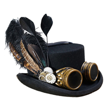 Sombrero de lana negra con tapa Steampunk para hombre y mujer, sombrero con engranaje Steampunk, para ordeñarse, gafas de fiesta, 10CM 2024 - compra barato