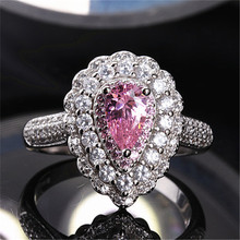 S925 sterling-silver-jewelry Rings For Women Water Drop Shape Pink Stone Ringen Unique Wedding Engagement Bridal Luxury Jewelry 2024 - buy cheap