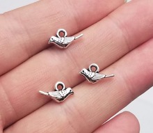 Abalorios para pájaros pequeños chapados en plata antigua, accesorios de joyería, 13x7mm, 80 unids/lote 2024 - compra barato