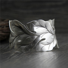 C&R Real 999 Sterling Silver bangle bracelet for women Wide leaf leaves bangles Vintage open Thai Silver bracelets Fine Jewelry 2024 - buy cheap