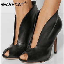 REAVE CAT Women summer boots peep toe Shallow V-type ultral high stilettos heels sexy party booties botas mujer Big Size 44 46 2024 - buy cheap