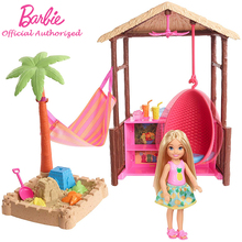 Barbie Doll Kids Toy Chelsea Tiki Hut Beach and Sand Accessories Mini Set Thatch Roof Ceiling Fan Funny Birthday Gift FWV24 2024 - buy cheap