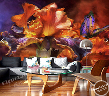 Custom retro wallpaper. Flowers and purple butterfly oil painting for the living room hotel restaurant ceiling papel de parede 2024 - buy cheap