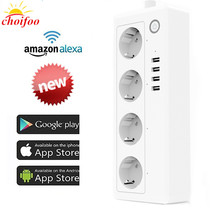 Wifi Smart Power Strip 4 EU Outlets Plug with 4 USBCharging Port Timing App Voice Control Work with Alexa Google Home Assistant 2024 - buy cheap