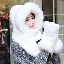 Hot Sale Warm Animal Faux Fur Hats Female Hat Scarf Gloves Fluffy Plush Cap Ear Hood Shawl Christmas Gift 012 2024 - buy cheap