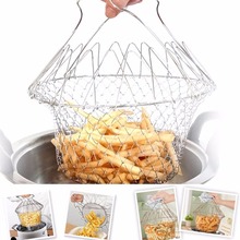 Fry French Chef Basket Foldable Steam Rinse Strain Magic Stainless Steel Strainer Net Basket for Kitchen Cooking Gift 2024 - compre barato