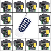 Mini interruptor de luz sem fio com controle remoto, mini receptor com transmissor de 12 botões ac 220v 10a 12 canais, relé sem fio de controle remoto para iluminação 2024 - compre barato