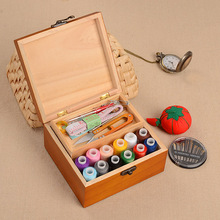 Treasure chest solid wood sewing box antique wind sewing hand sewing thread, household sewing kit 2024 - buy cheap