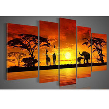 hand-painted bright golden sunset landscape canvas oil painting 5pcs/set oil wall art decoration shining sunshine picture 2024 - buy cheap
