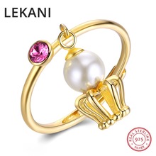 LEKANI-Anillos abiertos de plata esterlina 925 chapado en oro para mujer, joyas de perlas ajustables para dedos, cristales de Swarovski para boda y Navidad, nuevo 2024 - compra barato