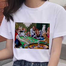 Camiseta engraçada feminina, camiseta de manga curta e casual, roupa feminina, para brincar com cachorros e cartas, nova moda 2019 2024 - compre barato