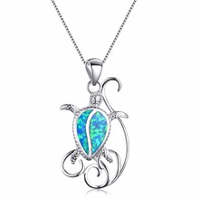 Fashion Beautiful Women Silver Color Charm Pendant Necklaces Blue/White Fire Opal Turtles Collar Necklaces Jewelry 2024 - buy cheap