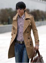 Khaki black mens trench coat long coat men double breasted men clothes slim fit cotton overcoat men, england style, turn-down collar, for mens 2024 - buy cheap