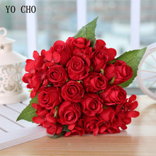 YO CHO Wedding Bouquet Silk Red Roses Hydrangea Artificial Flower Wedding Bouquet for Bridal Bridesmaid Mariage Wedding Supplies 2024 - buy cheap