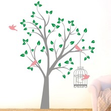 Calcomanía grande de vinilo para decoración del hogar, árbol de la selva, pájaros, jaula, pegatinas de arte de la pared, bricolaje, dormitorio, adornos de pared para niños, D374 2024 - compra barato