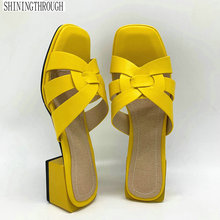 Zapatillas de piel auténtica para mujer, zapatos informales de tacón alto de 4,2 cm, sandalias de color azul, rosa, amarillo, negro y beige, talla 34-48 2024 - compra barato