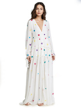 New style star embroidery summer Bohemian beach dress travel sexy v-neck cardigan-style long dress 2024 - buy cheap