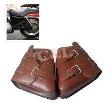 1 Pair Brown Motorcycle Saddlebags Saddle Bags Faux Leather PVC Luggage Bag For Harley Sportster XL 883 1200 2024 - buy cheap