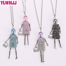 YLWHJJ women new pink black doll long chain rhinestone pendants brand girl hot maxi necklace fashion statement jewelry crystal 2024 - buy cheap