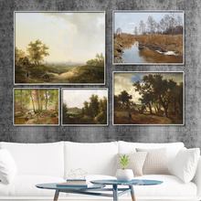 Home Decoration Print Canvas Wall Art Picture Paintings Horizontal Rectangle Forest oil painting Lakes and woods Green 2024 - buy cheap