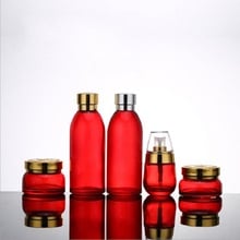 Botella de vidrio con tapa tallada roja para cuidado de la piel, frasco de vidrio para crema, frasco de esencia de emulsión, 120ml, 30ml, 50g, 30g 2024 - compra barato