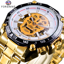 2018 moda vencedor marca relógio mecânico masculino crânio design relógio de luxo ouro cinta aço inoxidável homem esqueleto automático relógio de pulso 2024 - compre barato