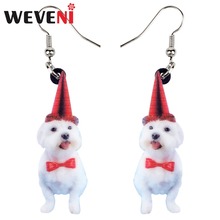 WEVENI Acrylic Happy Christmas Puppy Dog Earrings Dangle Drop Anime Animal Jewelry For Women Girls Female Gift Bijoux Dropship 2024 - buy cheap