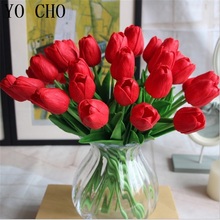 YO CHO 31 шт./лот искусственные цветы-Тюльпаны из искусственной кожи, декор для домашнего сада, натуральный сенсорный свадебный цветок, сделай сам, букет невесты, украшение для творчества 2024 - купить недорого