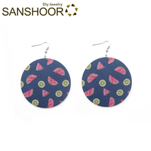 SANSHOOR Fruits Printed Wooden Drop Dangle Earrings Watermelon kiwi Pattern With Hooks For Women Bohemia Jewelry 6Pairs 2024 - buy cheap