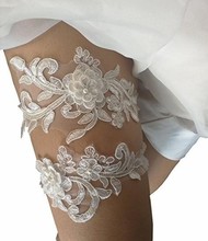 Ligueros de boda con bordado Floral para mujer, ligueros blancos de encaje, conjunto de 2 uds., anillo de muslo para novia, Liga de pierna nupcial 2024 - compra barato