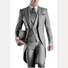 2020 жениха Slim Fit мужской костюм фраки светильник серый на заказ для выпускного вечера жениха Мужские костюмы Свадебный смокинг (куртка + брюки + жилет) 2024 - купить недорого