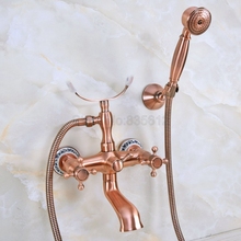 Antique Red Copper Bathtub Faucets Telephone Style Tub Mixer Taps Dual Handle Bathroom Bath Shower Faucet with Handshower tna361 2024 - buy cheap