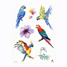1 folha de papel de tatuagem temporário aquarela de animais, papagaio adesivo de transferência com água th117 2024 - compre barato