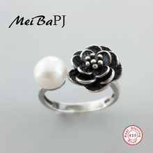 [MeiBaPJ]High quality Thai silver flower ring natural freshwater pearl jewelry 925 sterling silver adjustable ring for women 2024 - buy cheap