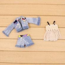 Outfit for Blyth doll A set of Tassels clothes and denim coat with pants suit for 1/6 Joint Doll free shipping 2024 - buy cheap