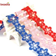 1 Yard Pearl Flower Soluble Organza Lace Trim Knitting Wedding Embroidered DIY Handmade Patchwork Ribbon Sewing Supplies 2024 - buy cheap