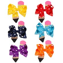 ncmama 6PCS 4.5 Inch Back To School Pencil Print Hair Bows for Girls Hair Clips Cute Dot Bowknot Hairgrips Kids Hair Accessories 2024 - buy cheap