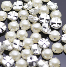 7mm 100pcs/lot Silver Plating pearl Color Rhinestone Beads, Sew On Rhinestones for Garment Jewelry Sew on Pearls With 4 Holes 2024 - buy cheap
