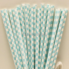 100pcs Mixed Colors Light Blue Checkered Paper Straws, Kikkerland Cheap Biodegradable Party Supplies Paper Drinking Straws 2024 - buy cheap