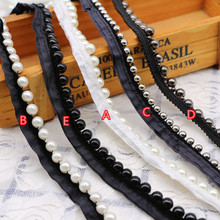 10Yards White And Black Pearl Ribbon Beaded Embroidered Rhinestones Applique Lace Collar Braided Lace Trim For Wedding Dress 2024 - buy cheap