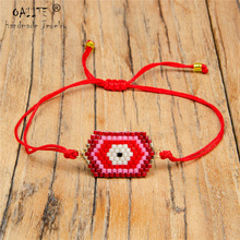 OAIITE Red Geometric Evil Eye Bracelets Women Handmade Delicas Jewelry MIYUKI Seed Bead Red Rope Chain Bracelet Adjustable Gift 2024 - buy cheap