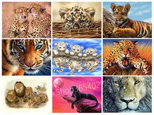 Mhd leão tigre leopardo ícone quadrado completo 5d diy pintura de diamante 3d diamante ponto cruz animal mosaico de cristal 2024 - compre barato