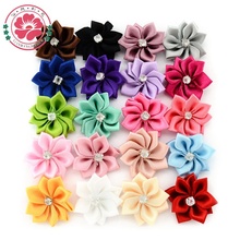 50 pcs/lot Satin Flower WITHOUT Clip Fabric Flower With Rhinestone Headbands Appliques Garment Accessories 587. 2024 - buy cheap