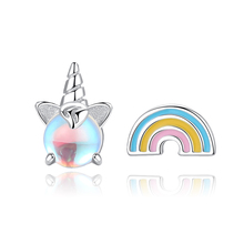 Yanda-pendientes de tuerca de unicornio para mujer, de Plata de Ley 925, esmalte de arco iris, piedra lunar de la suerte, joyería bonita para regalo 2024 - compra barato