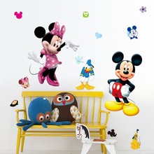 Pegatina de pared con dibujos animados de Mickey y Minnie para el hogar, decoración de pared de dormitorio DIY, Mural de arte para el hogar, papel tapiz 2024 - compra barato
