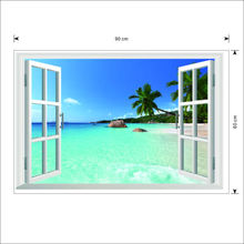 Adesivo de decoração 3d para praia, 90*60cm para janela, visão, parede, decalque decorativo removível, faça você mesmo 2024 - compre barato