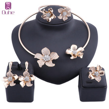 Vintage Greek set Jewelry Flower Crystal Pendant Necklace Earrings Bangle Ring Gold Color Jewelry African Wedding Prom Party Set 2024 - buy cheap