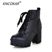 KNCOKAR nuevo Otoño/Invierno grueso-Fondo de tacón alto mujeres plataforma impermeable para zapatos botas con dulce botas Martin botas 2024 - compra barato