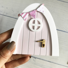 Mini Arch Hand Made Cute pink Fairy door Mouse hole, miniature wooden door with bunting and personalised sign post 2024 - buy cheap
